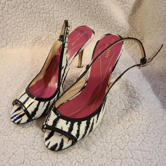 Kate Spade zebra print open-toe slingback heels - Picture 2 of 10